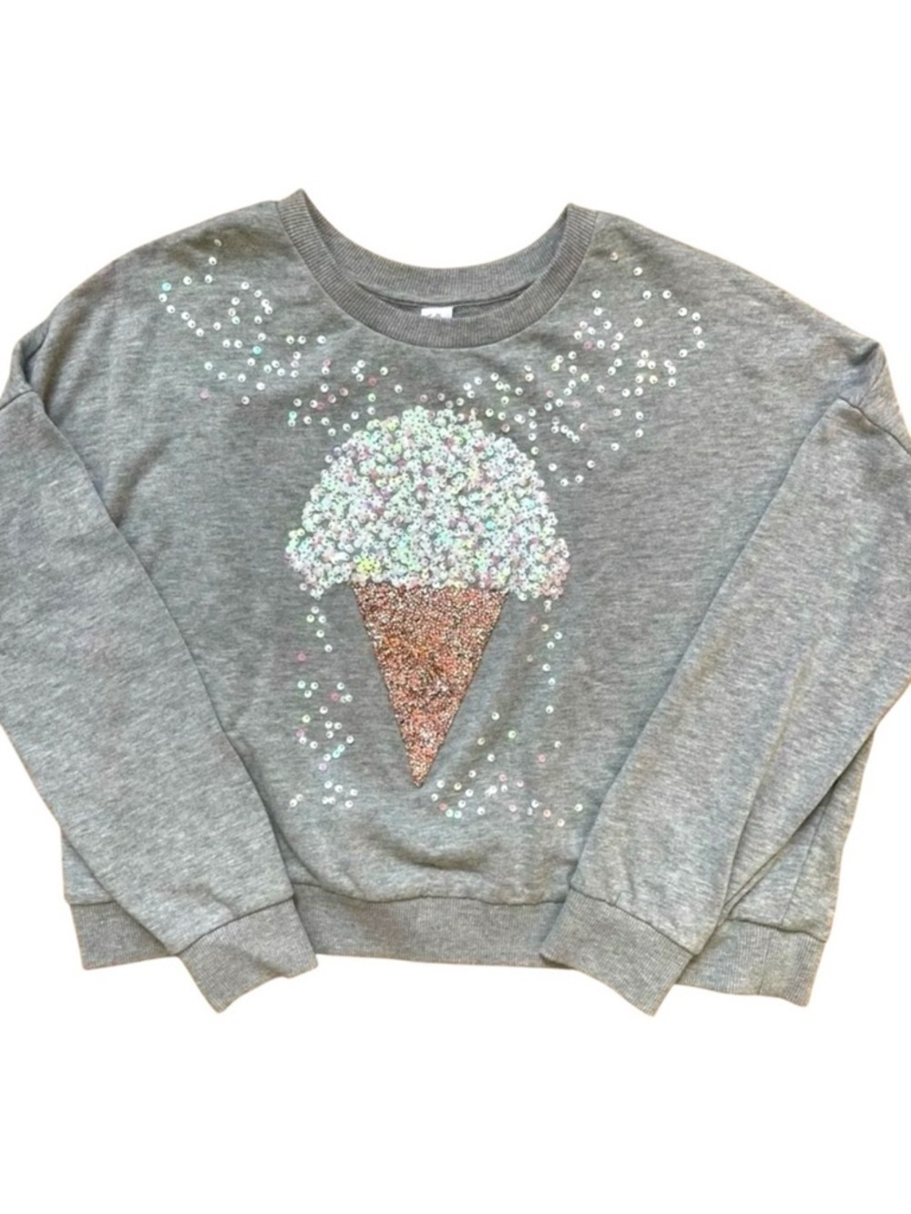 Justice Girls Gray Ice Cream Sequin Sweatshirt Size 18/20